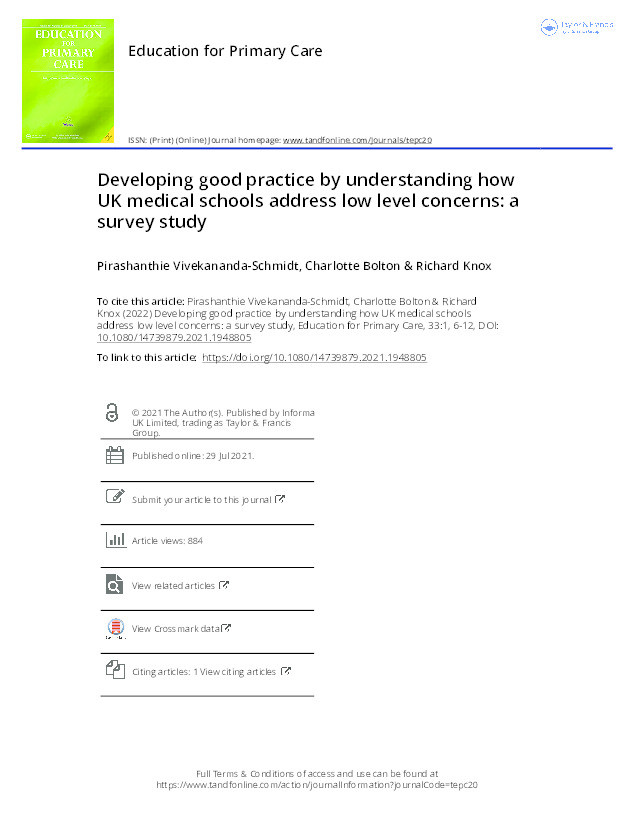 Developing good practice by understanding how UK medical schools address low level concerns: a survey study Thumbnail