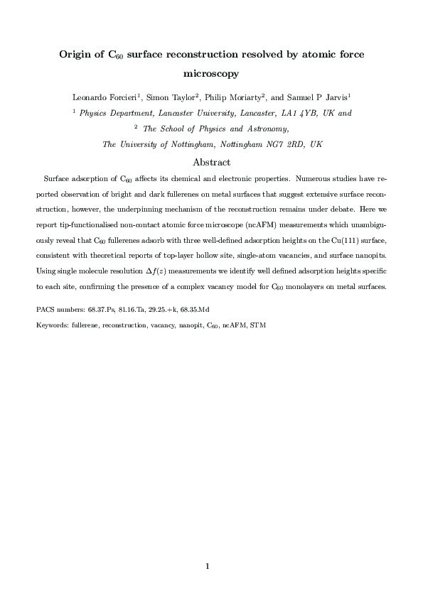 Origin of C60 surface reconstruction resolved by atomic force microscopy Thumbnail