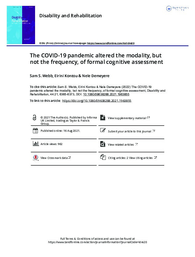 The COVID-19 pandemic altered the modality, but not the frequency, of formal cognitive assessment Thumbnail