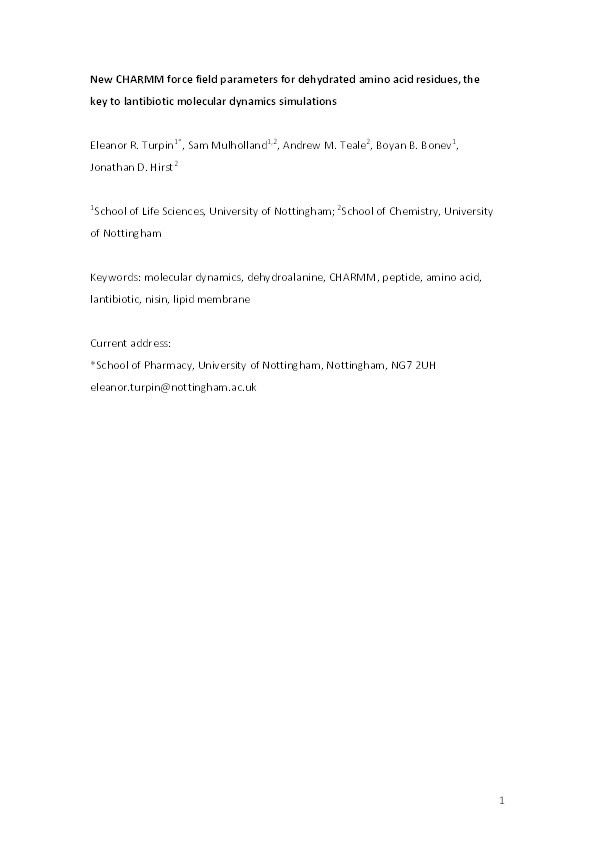 New CHARMM force field parameters for dehydrated amino acid residues, the key to lantibiotic molecular dynamics simulations Thumbnail