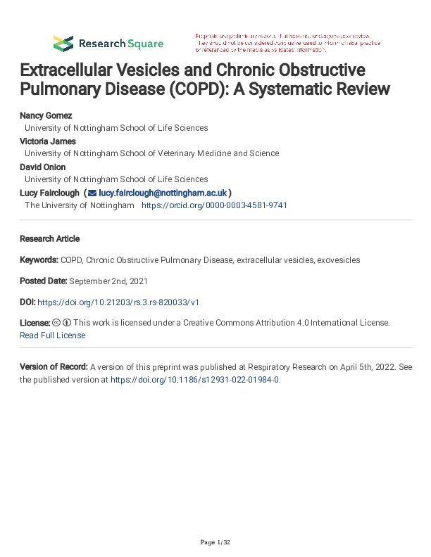 Extracellular Vesicles and Chronic Obstructive Pulmonary Disease (COPD): A Systematic Review Thumbnail