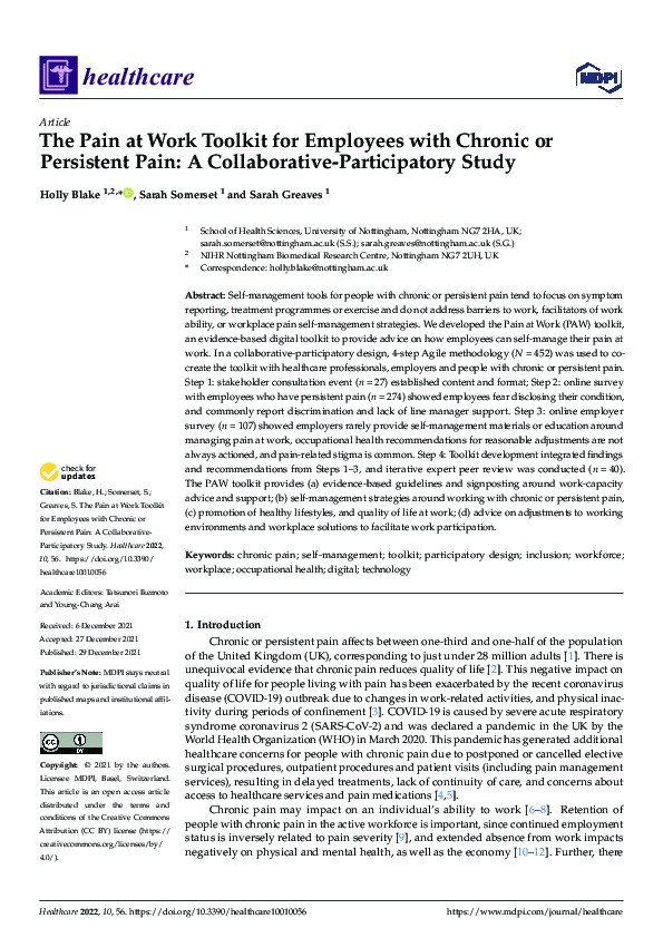 The Pain at Work Toolkit for Employees with Chronic or Persistent Pain: A Collaborative-Participatory Study Thumbnail