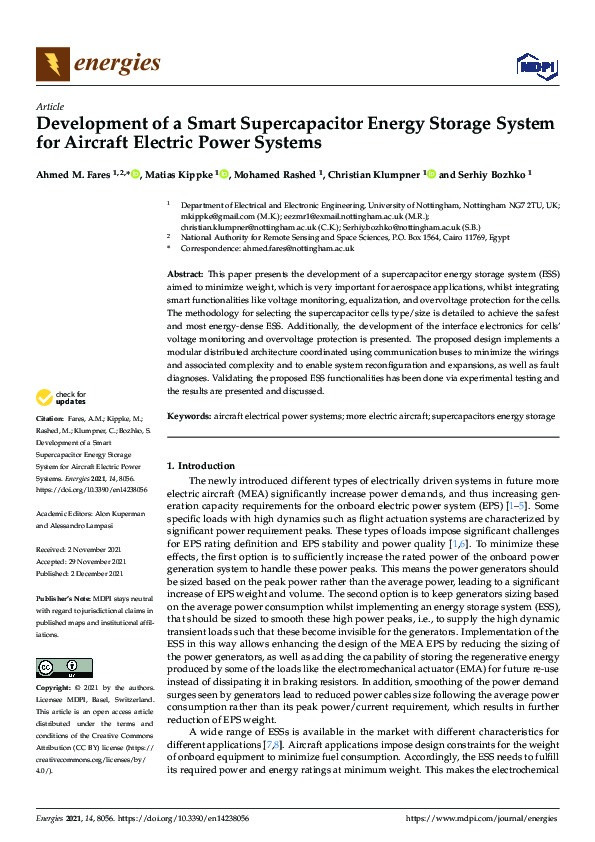 Development of a smart supercapacitor energy storage system for aircraft electric power systems Thumbnail