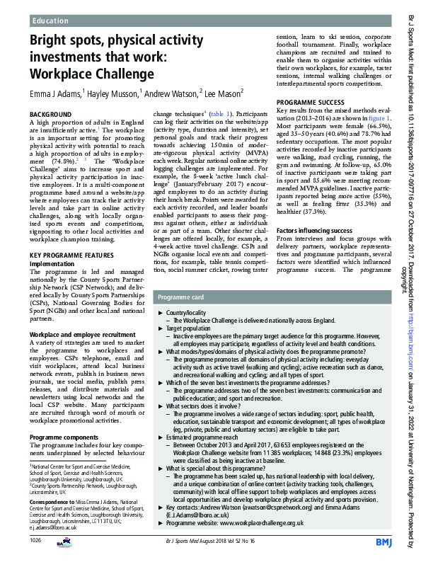 Bright spots, physical activity investments that work: Workplace Challenge Thumbnail