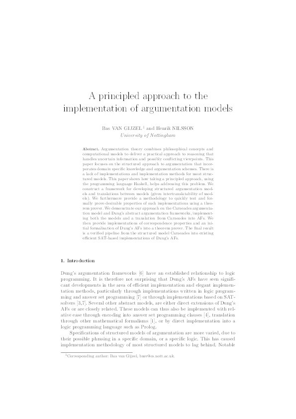 A principled approach to the implementation of argumentation models Thumbnail