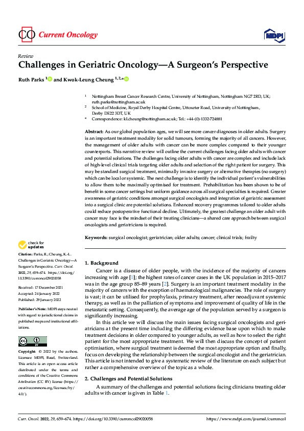 Challenges in Geriatric Oncology—A Surgeon’s Perspective Thumbnail