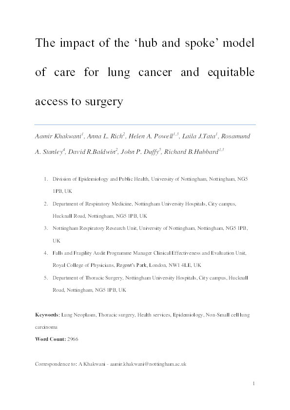 The impact of the ‘hub and spoke’ model of care for lung cancer and equitable access to surgery Thumbnail