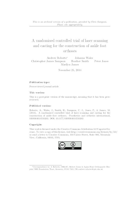 A randomised controlled trial of laser scanning and casting for the construction of ankle–foot orthoses Thumbnail