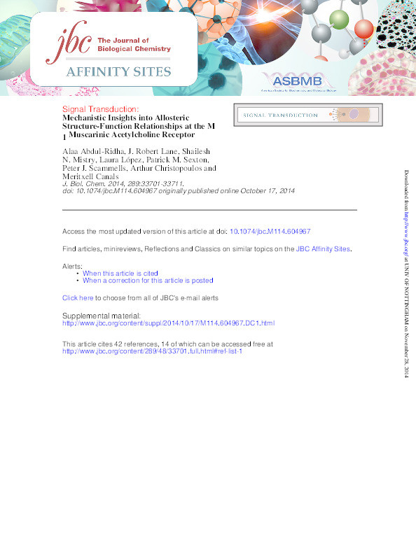 Mechanistic Insights into Allosteric Structure-Function Relationships at the M1 Muscarinic Acetylcholine Receptor Thumbnail