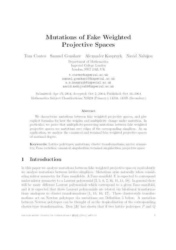 Mutations of fake weighted projective spaces Thumbnail