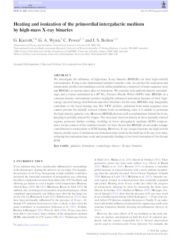 Heating and ionization of the primordial intergalactic medium by high mass x-ray binaries Thumbnail