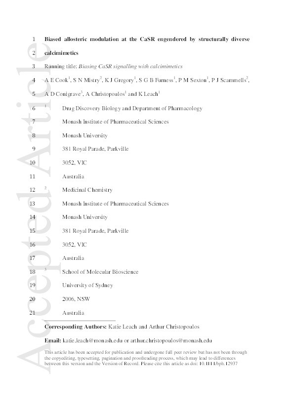 Biased allosteric modulation at the CaS receptor engendered by structurally diverse calcimimetics Thumbnail