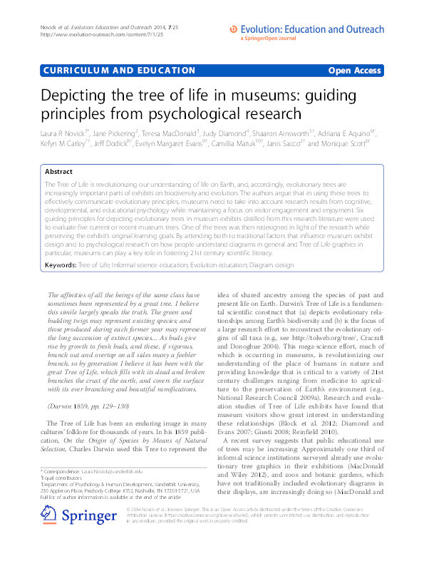 Depicting the tree of life in museums: guiding principles from psychological research Thumbnail