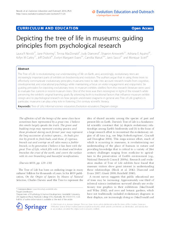 Depicting the tree of life in museums: guiding principles from psychological research Thumbnail