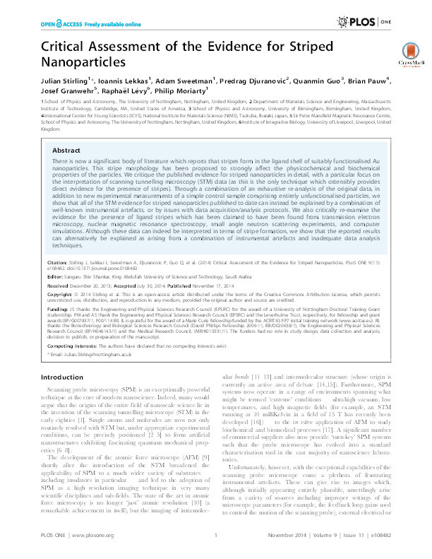 Critical assessment of the evidence for striped nanoparticles Thumbnail