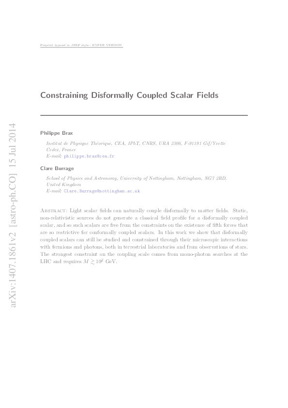 Constraining disformally coupled scalar fields Thumbnail
