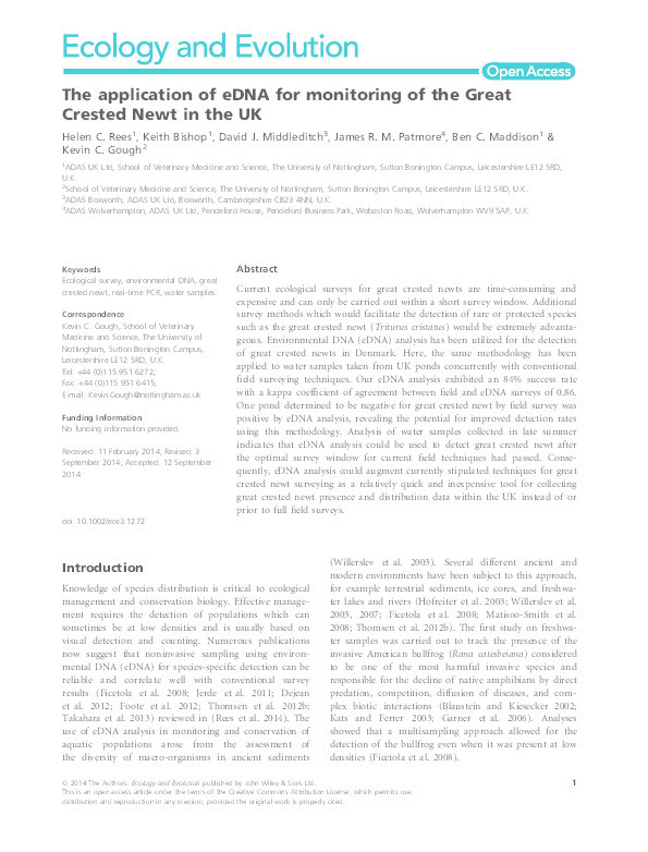 The application of eDNA for monitoring of the great crested newt in the UK Thumbnail