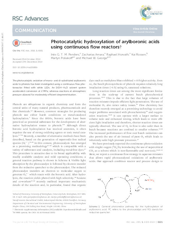 Photocatalytic hydroxylation of arylboronic acids using continuous flow reactors Thumbnail