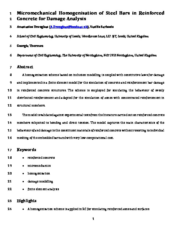 Micromechanical homogenisation of steel bars in reinforced concrete for damage analysis Thumbnail