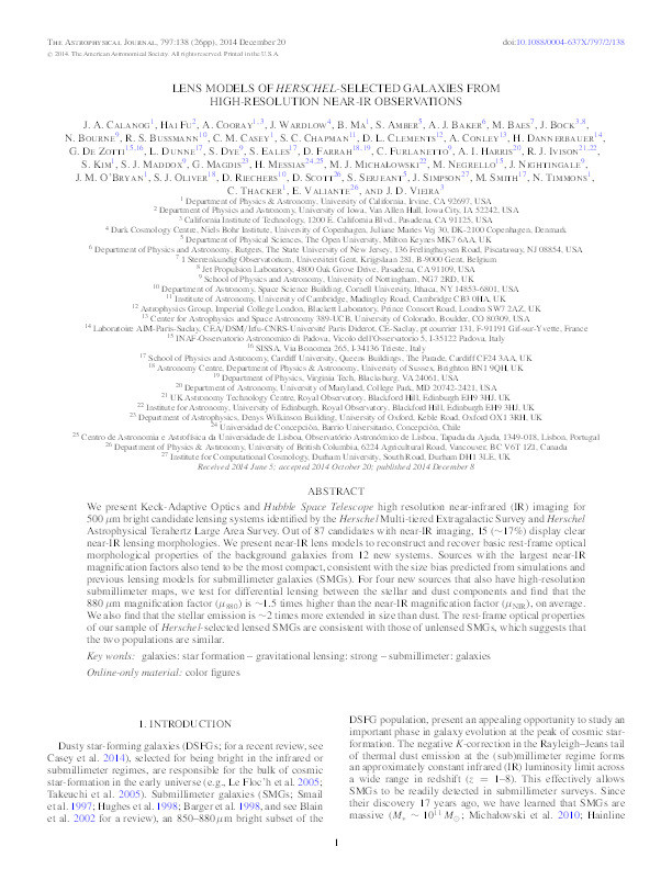 Lens models of herschel-selected galaxies from high-resolution near-IR observations Thumbnail