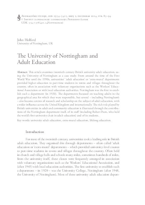 The University of Nottingham and adult education Thumbnail