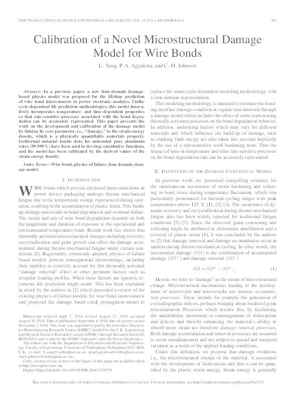 Calibration of a novel microstructural damage model for wire bonds Thumbnail