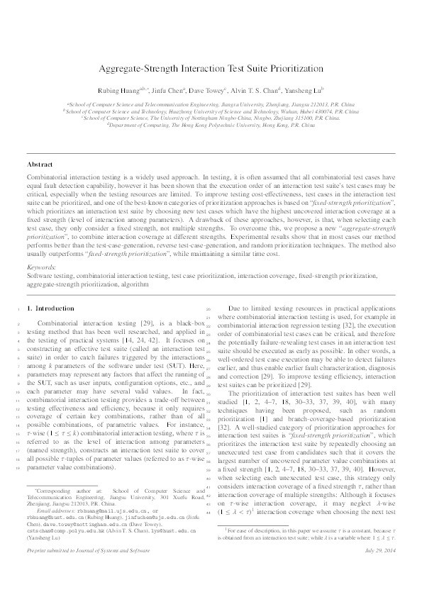 Aggregate-strength interaction test suite prioritization Thumbnail