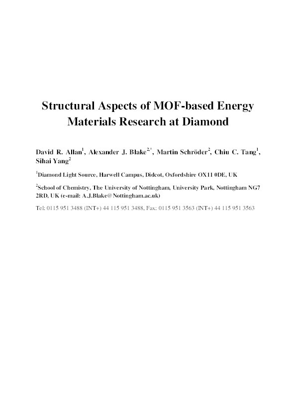 Structural aspects of MOF-based energy materials research at Diamond Thumbnail