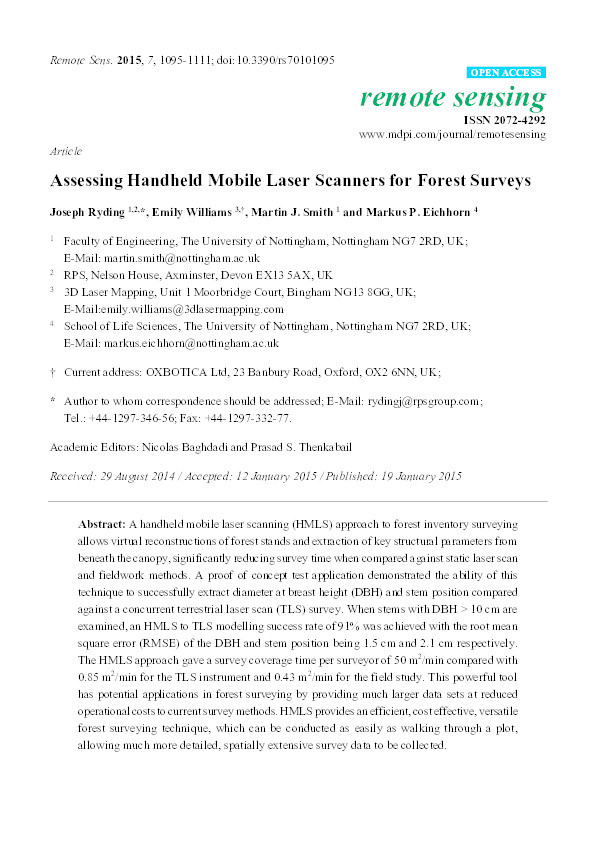 Assessing Handheld Mobile Laser Scanners for Forest Surveys Thumbnail