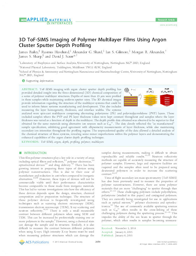 3D ToF-SIMS Imaging of Polymer Multilayer Films Using Argon Cluster Sputter Depth Profiling Thumbnail