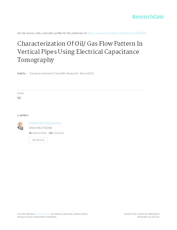 Characterization Of oil/ gas flow pattern in vertical pipes using electrical capacitance tomography Thumbnail