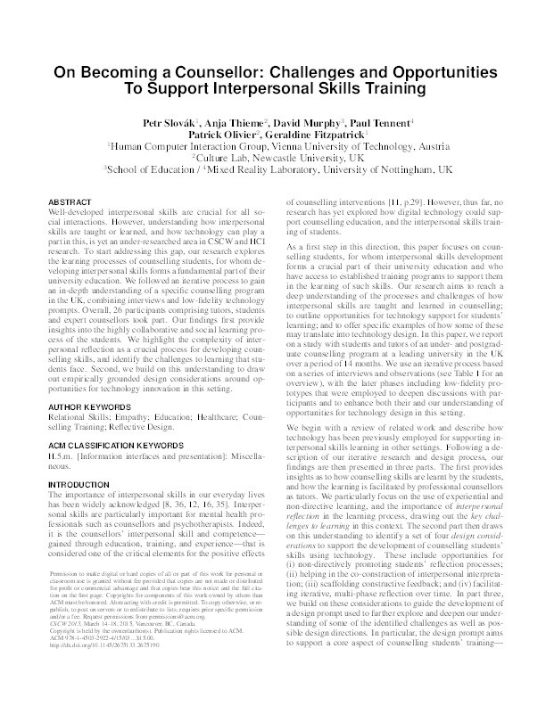 On becoming a counselor: challenges and opportunities to support interpersonal skills training Thumbnail