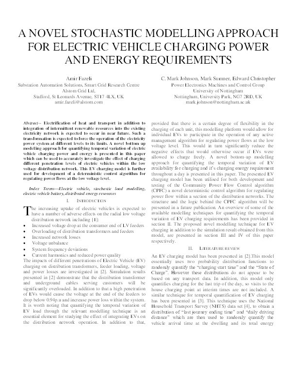 A novel stochastic modelling approach for electric vehicle charging power and energy requirements Thumbnail