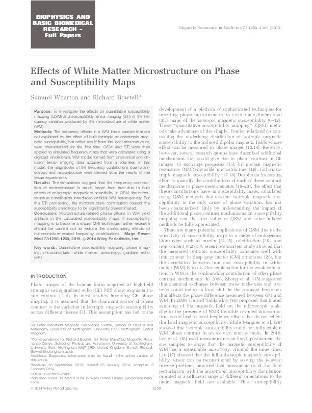 Effects of white matter microstructure on phase and susceptibility maps Thumbnail