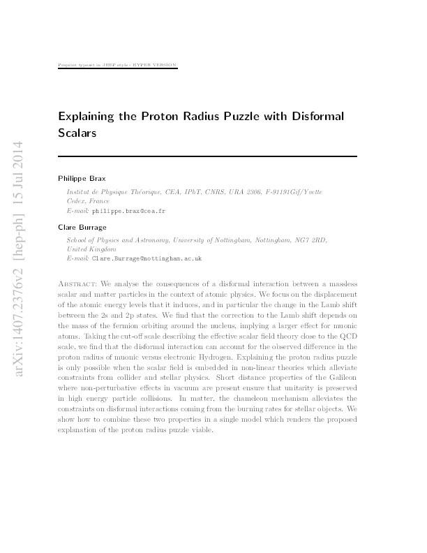 Explaining the proton radius puzzle with disformal scalars Thumbnail