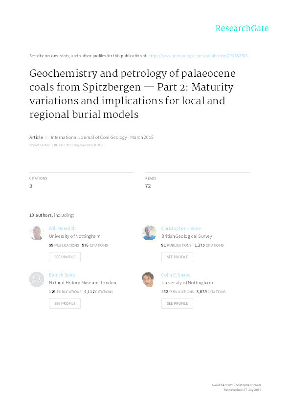 Geochemistry and petrology of palaeocene coals from Spitzbergen — Part 2: Maturity variations and implications for local and regional burial models Thumbnail