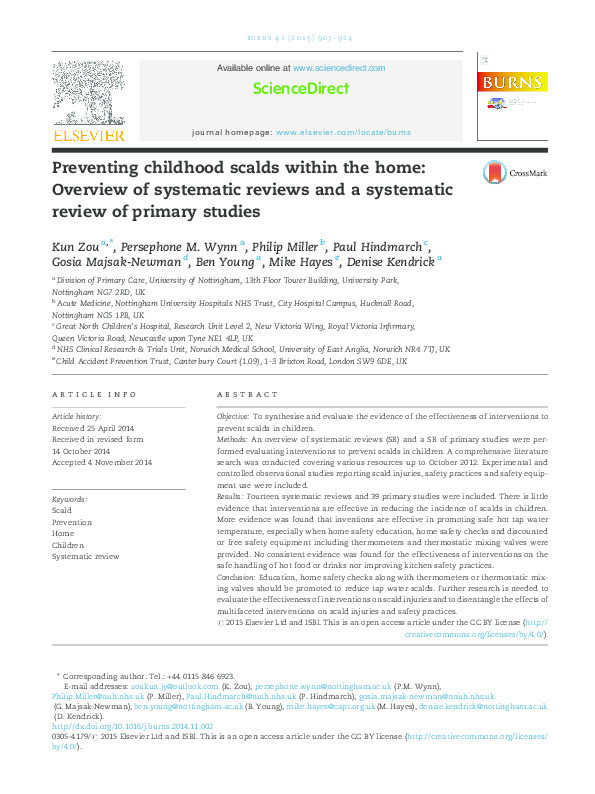 Preventing childhood scalds within the home: overview of systematic reviews and a systematic review of primary studies Thumbnail