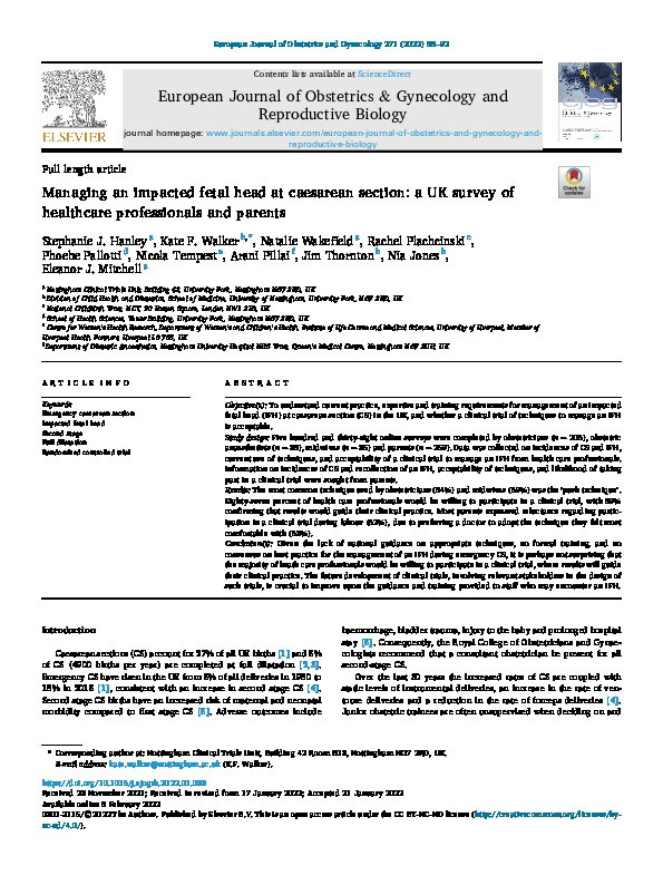 Managing an impacted fetal head at caesarean section: a UK survey of healthcare professionals and parents Thumbnail