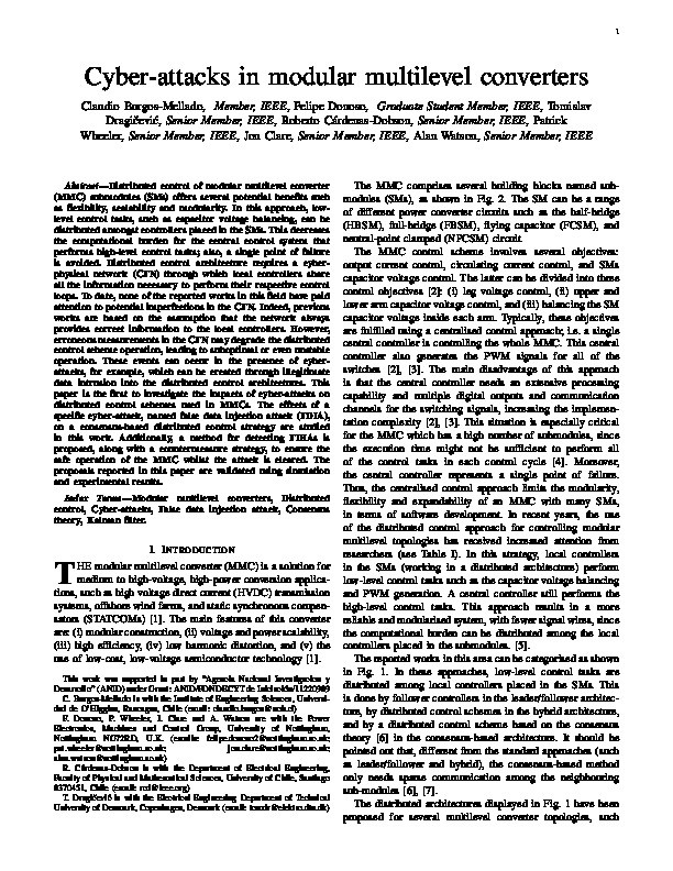 Cyber-attacks in modular multilevel converters Thumbnail
