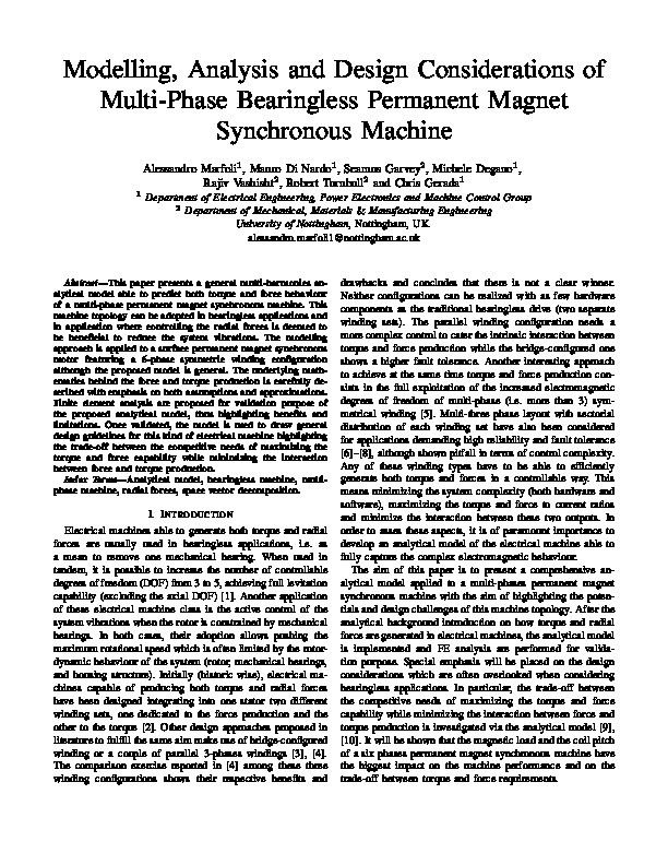 Modelling, Analysis and Design Considerations of Multi-Phase Bearingless Permanent Magnet Synchronous Machine Thumbnail