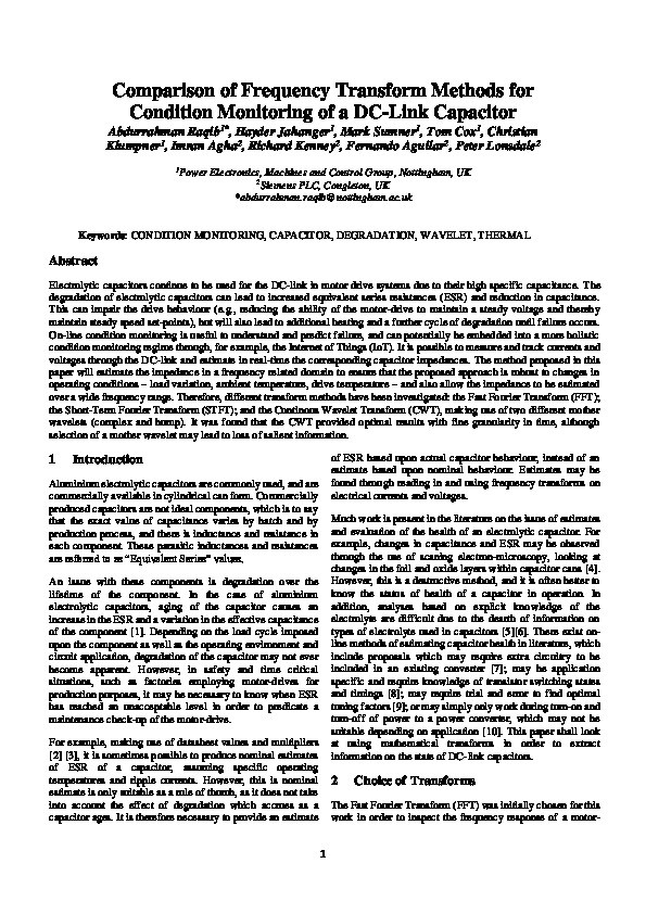 Comparison of Frequency Transform Methods for Condition Monitoring of a DC-Link Capacitor Thumbnail