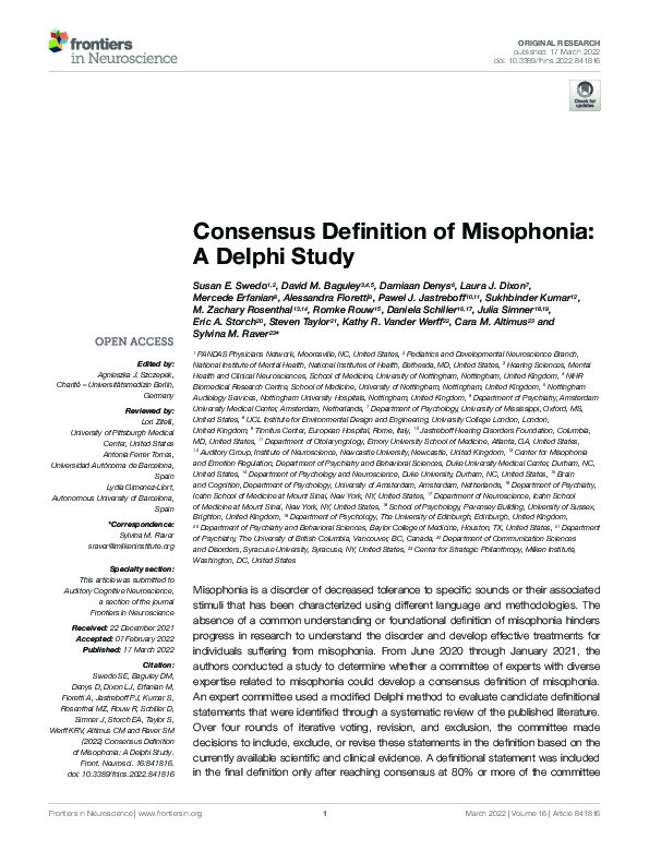 Consensus Definition of Misophonia: A Delphi Study Thumbnail