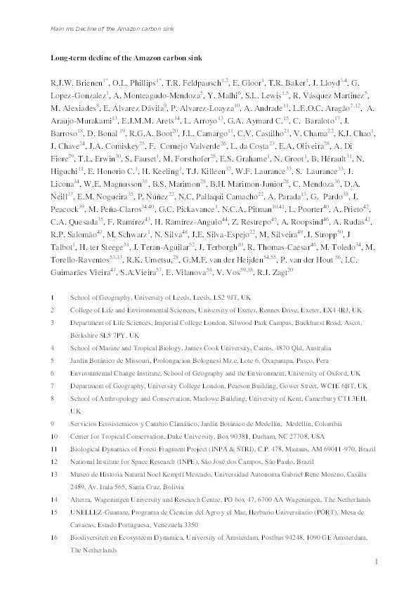 Long-term decline of the Amazon carbon sink Thumbnail