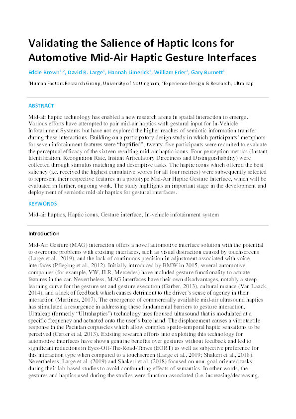 Validating the Salience of Haptic Icons for Automotive Mid-Air Haptic Gesture Interfaces Thumbnail