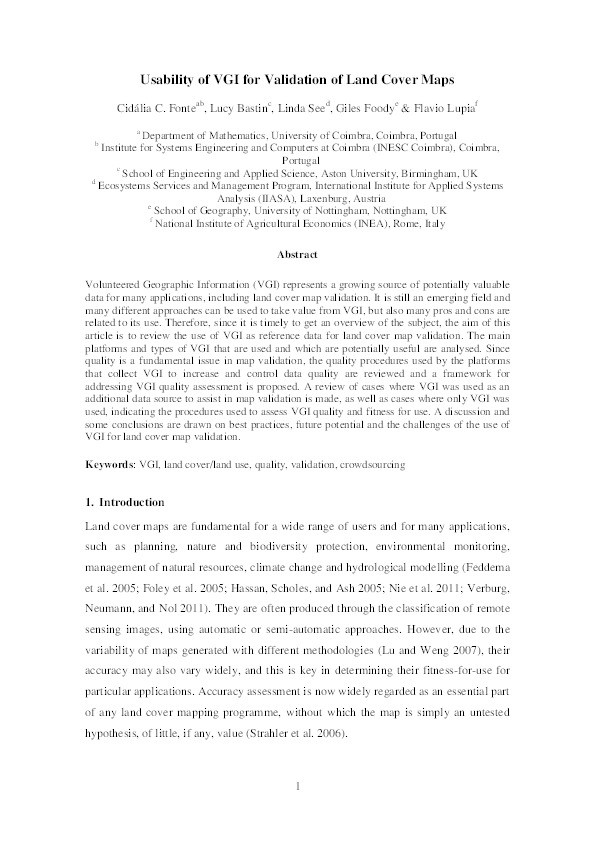 Usability of VGI for validation of land cover maps Thumbnail