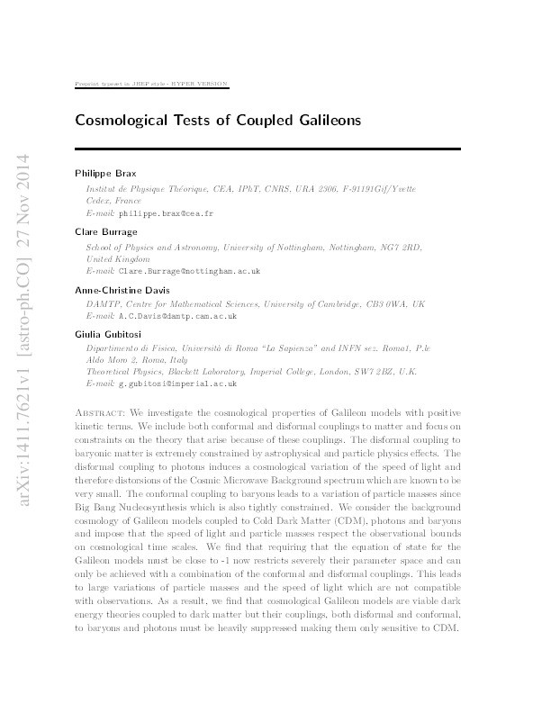 Cosmological tests of coupled Galileons Thumbnail