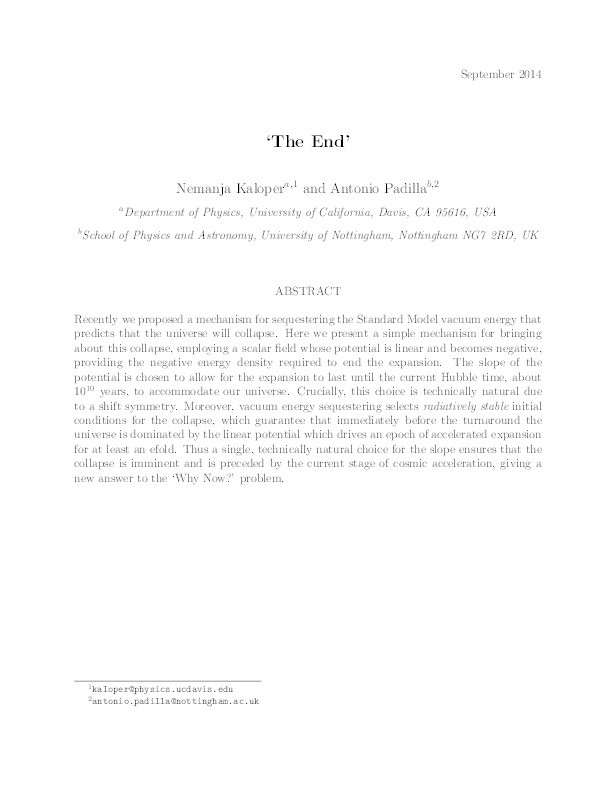 Sequestration of vacuum energy and the end of the universe Thumbnail