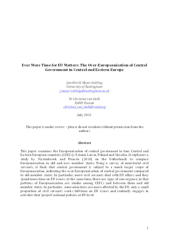 A case of partial convergence: the Europeanization of central government in Central and Eastern Europe Thumbnail