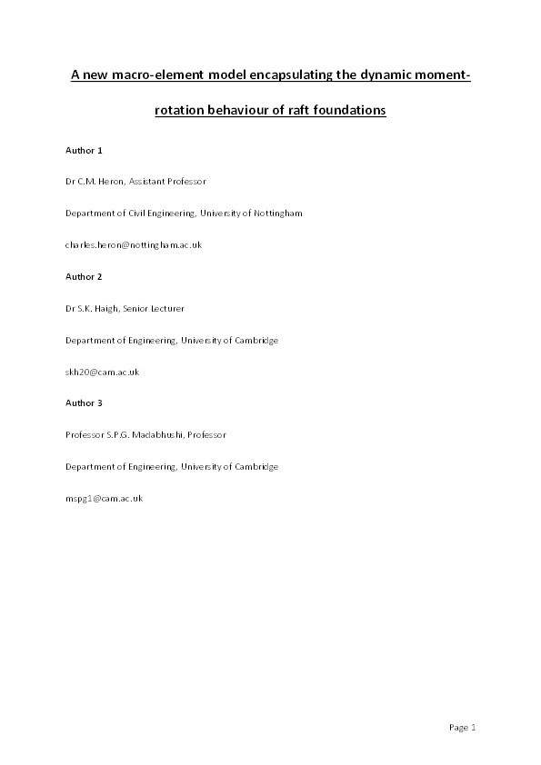 A new macro-element model encapsulating the dynamic moment-rotation behaviour of raft foundations Thumbnail