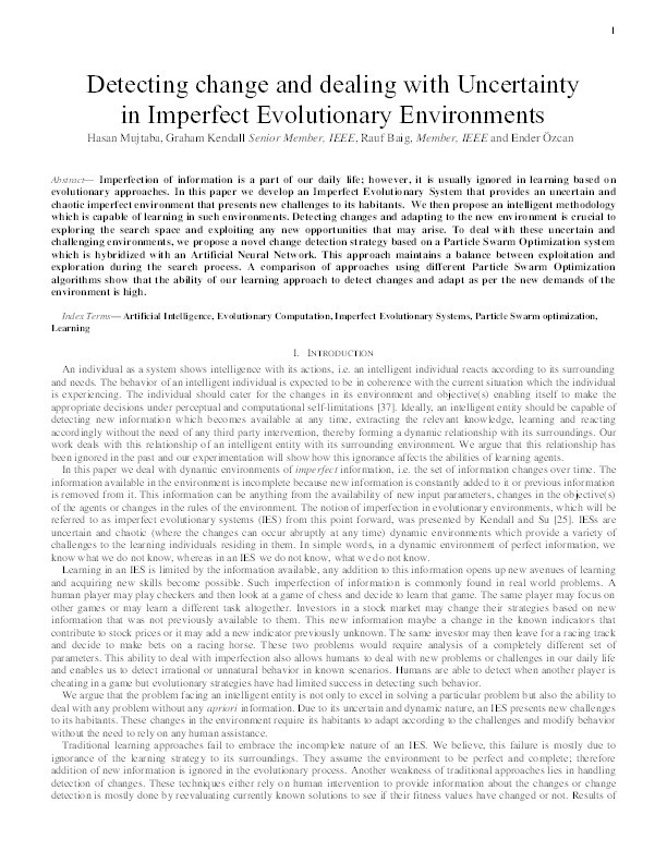 Detecting change and dealing with uncertainty in imperfect evolutionary environments Thumbnail